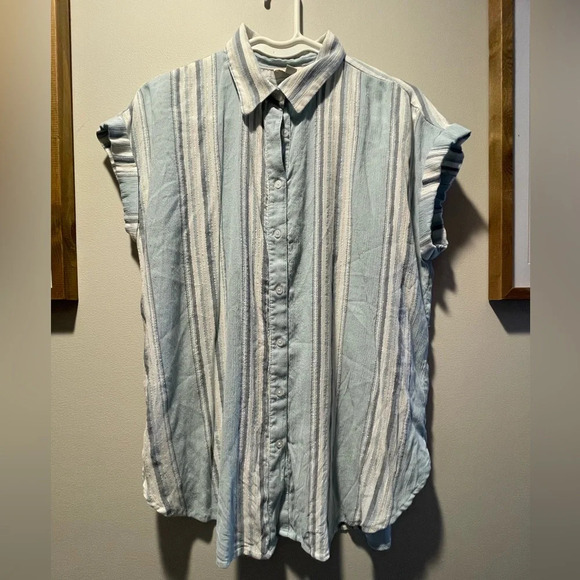 Loft Womens Blouse Size Medium Blue and Sparkle - Picture 1 of 4